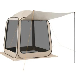 VEVOR Screen House Tent, 6 x 6 ft, 4-6 Person Pop Up Screen Tent with Extended Awning, Portable Screened in Canopy with Carry Bag, Netting Sides, for Patio, Backyard, and Outdoor Activities, Beige