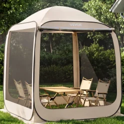 VEVOR Screen House Tent, 6 x 6 ft, 4-6 Person Pop Up Screen Tent with Extended Awning, Portable Screened in Canopy with Carry Bag, Netting Sides, for Patio, Backyard, and Outdoor Activities, Beige
