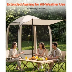 VEVOR Screen House Tent, 6 x 6 ft, 4-6 Person Pop Up Screen Tent with Extended Awning, Portable Screened in Canopy with Carry Bag, Netting Sides, for Patio, Backyard, and Outdoor Activities, Beige