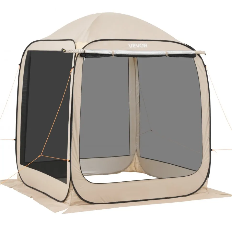VEVOR Screen House Tent, 6 x 6 ft, 4-6 Person Pop Up Screen Tent with Extended Awning, Portable Screened in Canopy with Carry Bag, Netting Sides, for Patio, Backyard, and Outdoor Activities, Beige