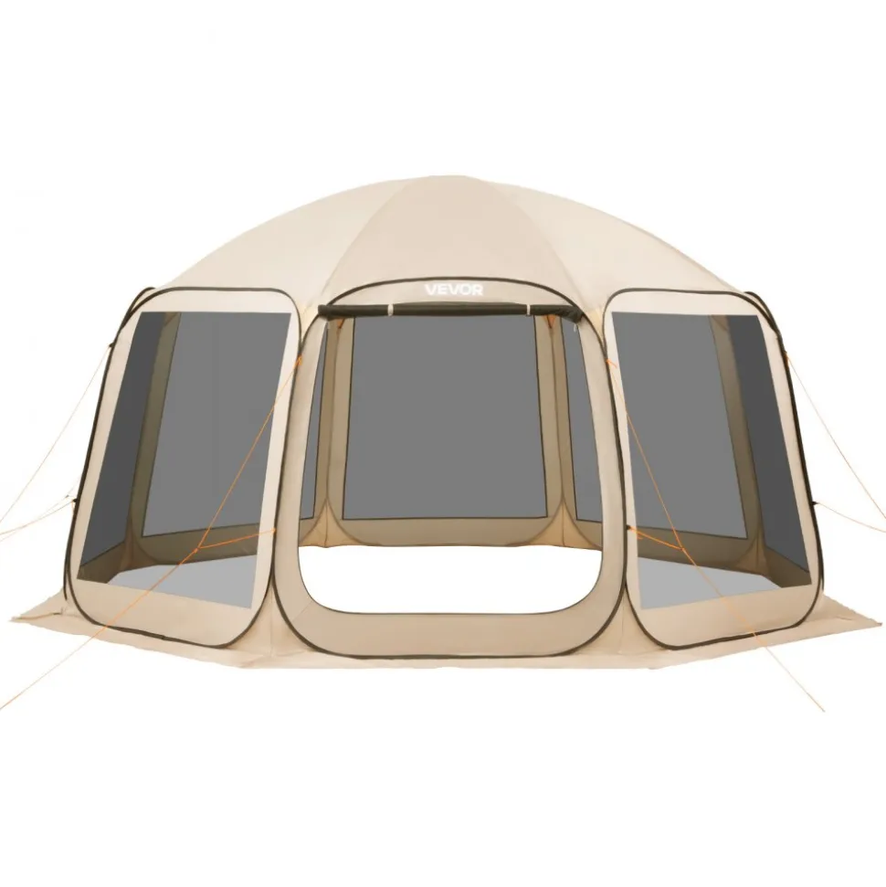 VEVOR Screen House Tent, 12 x 11 ft, 10-12 Person Pop Up Screen Tent with Extended Awning, Portable Screened in Canopy with Carry Bag, Netting Sides, for Patio, Backyard, and Outdoor Activities, Beige