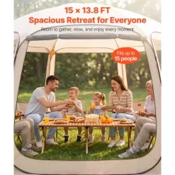 VEVOR Screen House Tent, 12 x 11 ft, 10-12 Person Pop Up Screen Tent with Extended Awning, Portable Screened in Canopy with Carry Bag, Netting Sides, for Patio, Backyard, and Outdoor Activities, Beige