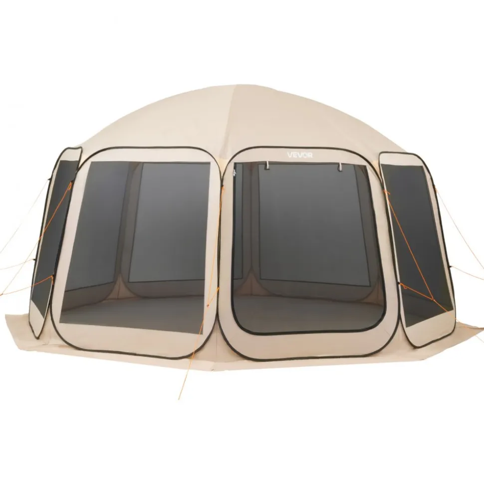 VEVOR Screen House Tent, 12 x 11 ft, 10-12 Person Pop Up Screen Tent with Extended Awning, Portable Screened in Canopy with Carry Bag, Netting Sides, for Patio, Backyard, and Outdoor Activities, Beige