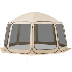 VEVOR Screen House Tent, 12 x 11 ft, 10-12 Person Pop Up Screen Tent with Extended Awning, Portable Screened in Canopy with Carry Bag, Netting Sides, for Patio, Backyard, and Outdoor Activities, Beige