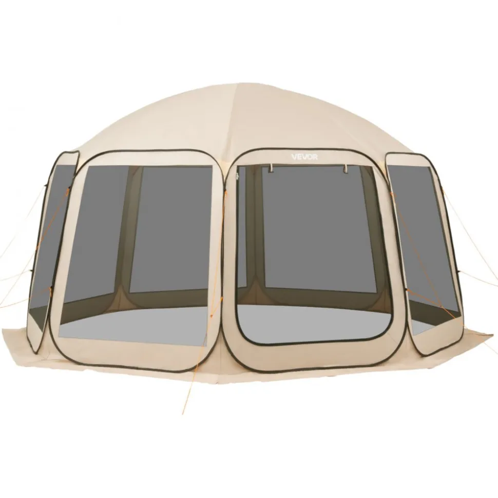 VEVOR Screen House Tent, 12 x 11 ft, 10-12 Person Pop Up Screen Tent with Extended Awning, Portable Screened in Canopy with Carry Bag, Netting Sides, for Patio, Backyard, and Outdoor Activities, Beige