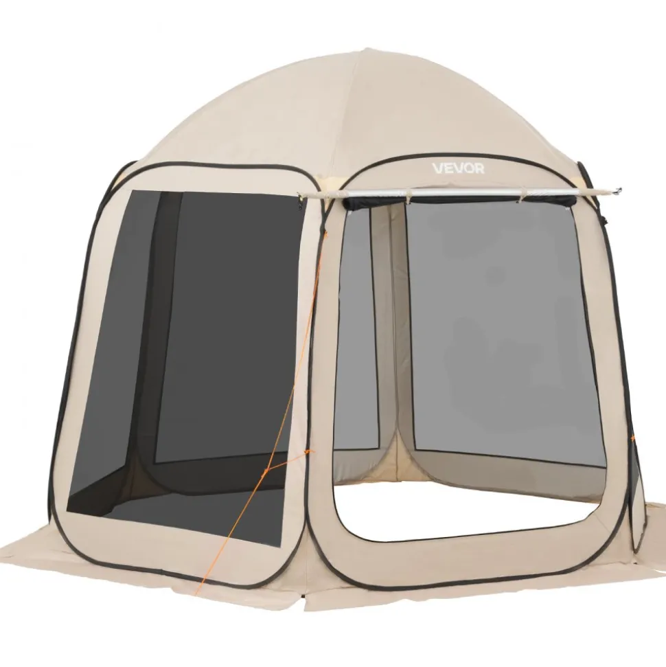 VEVOR Screen House Tent, 10 x 9.2 ft, 4-8 Person Pop Up Screen Tent with Extended Awning, Portable Screened in Canopy with Carry Bag, Netting Sides, for Patio, Backyard, and Outdoor Activities, Beige