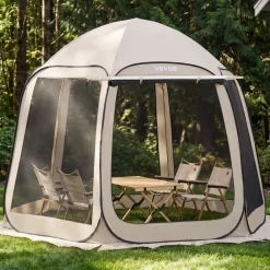VEVOR Screen House Tent, 10 x 9.2 ft, 4-8 Person Pop Up Screen Tent with Extended Awning, Portable Screened in Canopy with Carry Bag, Netting Sides, for Patio, Backyard, and Outdoor Activities, Beige