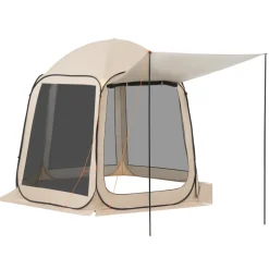 VEVOR Screen House Tent, 10 x 9.2 ft, 4-8 Person Pop Up Screen Tent with Extended Awning, Portable Screened in Canopy with Carry Bag, Netting Sides, for Patio, Backyard, and Outdoor Activities, Beige