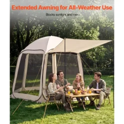VEVOR Screen House Tent, 10 x 9.2 ft, 4-8 Person Pop Up Screen Tent with Extended Awning, Portable Screened in Canopy with Carry Bag, Netting Sides, for Patio, Backyard, and Outdoor Activities, Beige