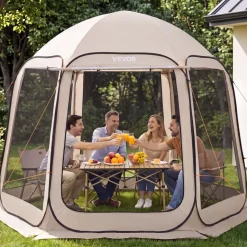 VEVOR Screen House Tent, 10 x 9.2 ft, 4-8 Person Pop Up Screen Tent with Extended Awning, Portable Screened in Canopy with Carry Bag, Netting Sides, for Patio, Backyard, and Outdoor Activities, Beige