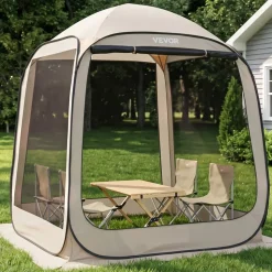 VEVOR Screen House Tent, 6 x 6 ft, 4-6 Person Pop Up Screen Tent, Portable Screened in Canopy with Carry Bag, Netting Sides, Ground Stakes, for Garden, Patio, Backyard, and Outdoor Activities, Beige