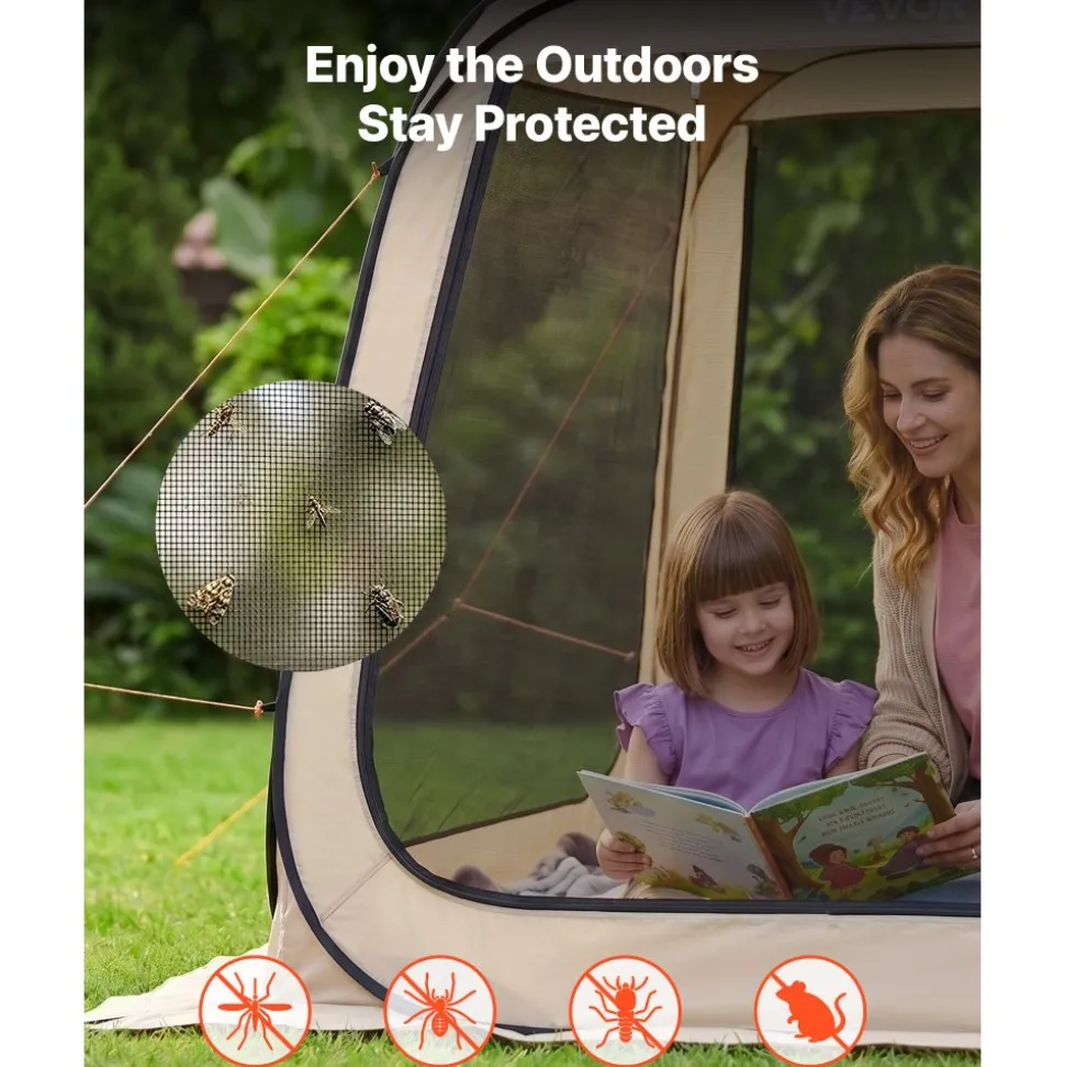 VEVOR Screen House Tent, 6 x 6 ft, 4-6 Person Pop Up Screen Tent, Portable Screened in Canopy with Carry Bag, Netting Sides, Ground Stakes, for Garden, Patio, Backyard, and Outdoor Activities, Beige