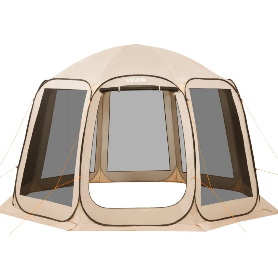 VEVOR Screen House Tent, 12 x 11 ft, 10-12 Person Pop Up Screen Tent, Portable Screened in Canopy with Carry Bag, Netting Sides, Ground Stakes, for Garden, Patio, Backyard, Outdoor Activities, Beige