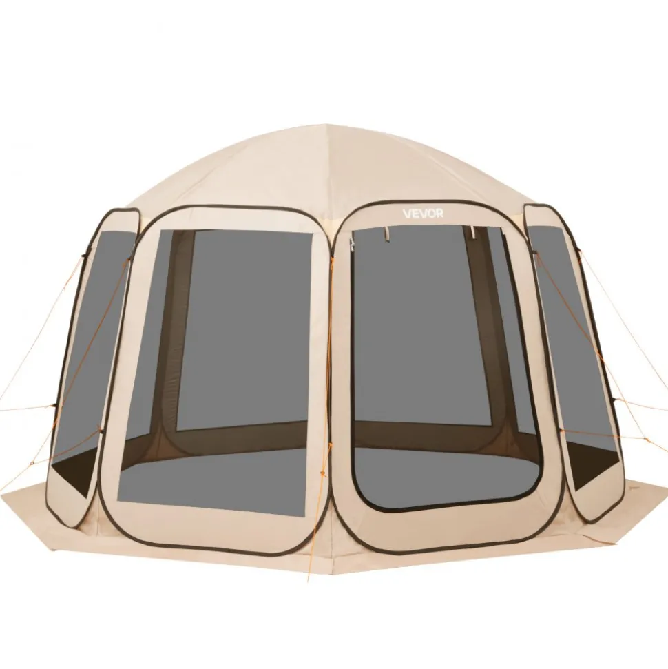VEVOR Screen House Tent, 12 x 11 ft, 10-12 Person Pop Up Screen Tent, Portable Screened in Canopy with Carry Bag, Netting Sides, Ground Stakes, for Garden, Patio, Backyard, Outdoor Activities, Beige