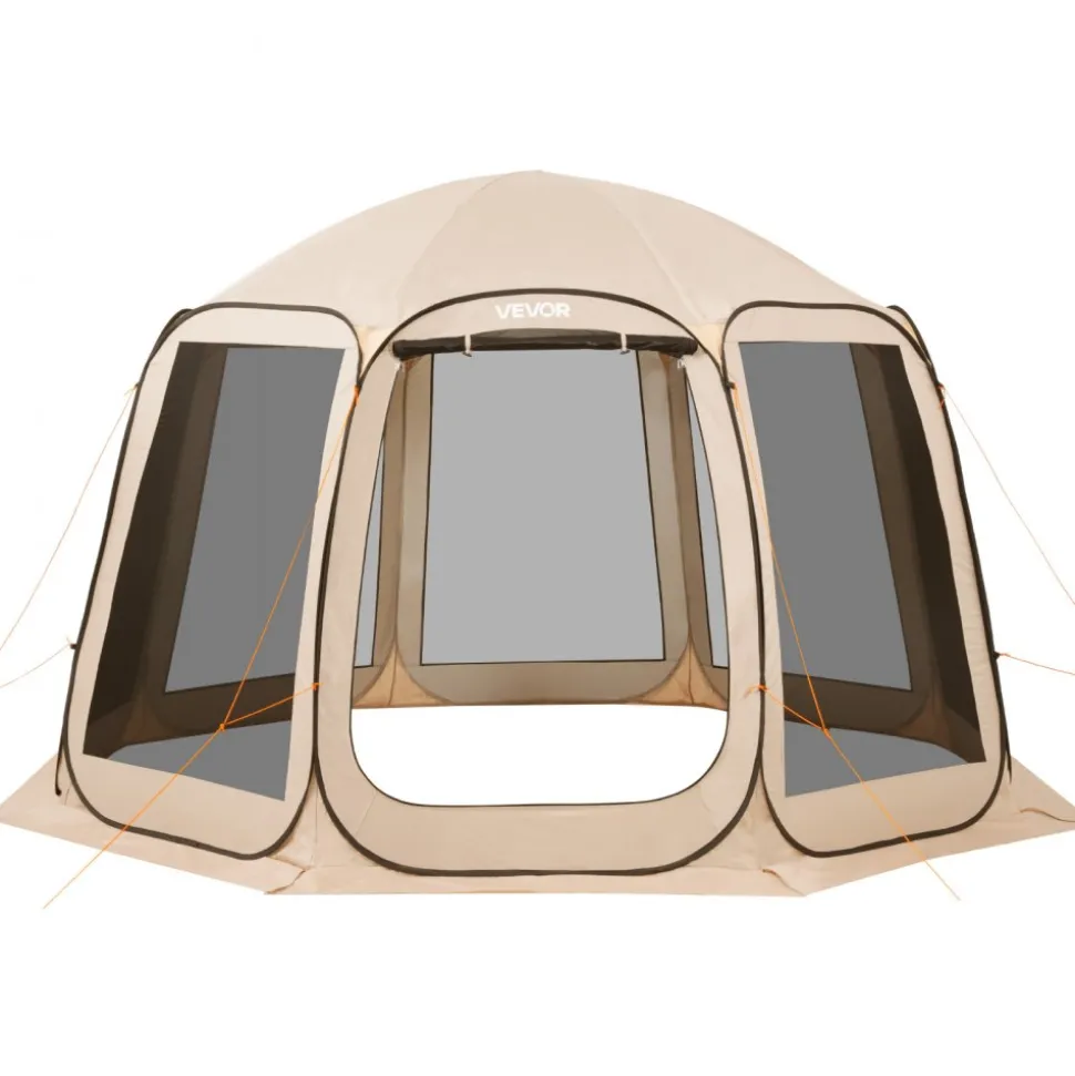 VEVOR Screen House Tent, 12 x 11 ft, 10-12 Person Pop Up Screen Tent, Portable Screened in Canopy with Carry Bag, Netting Sides, Ground Stakes, for Garden, Patio, Backyard, Outdoor Activities, Beige