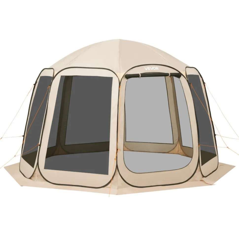 VEVOR Screen House Tent, 12 x 11 ft, 10-12 Person Pop Up Screen Tent, Portable Screened in Canopy with Carry Bag, Netting Sides, Ground Stakes, for Garden, Patio, Backyard, Outdoor Activities, Beige