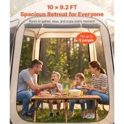 VEVOR Screen House Tent, 10 x 9.2 ft, 4-8 Person Pop Up Screen Tent, Portable Screened in Canopy with Carry Bag, Netting Sides, Ground Stakes, for Garden, Patio, Backyard, Outdoor Activities, Beige