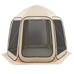 VEVOR Screen House Tent, 10 x 9.2 ft, 4-8 Person Pop Up Screen Tent, Portable Screened in Canopy with Carry Bag, Netting Sides, Ground Stakes, for Garden, Patio, Backyard, Outdoor Activities, Beige