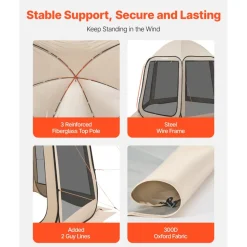 VEVOR Screen House Tent, 10 x 9.2 ft, 4-8 Person Pop Up Screen Tent, Portable Screened in Canopy with Carry Bag, Netting Sides, Ground Stakes, for Garden, Patio, Backyard, Outdoor Activities, Beige