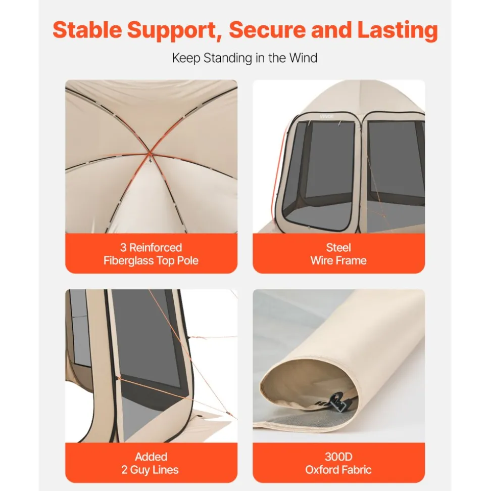 VEVOR Screen House Tent, 10 x 9.2 ft, 4-8 Person Pop Up Screen Tent, Portable Screened in Canopy with Carry Bag, Netting Sides, Ground Stakes, for Garden, Patio, Backyard, Outdoor Activities, Beige
