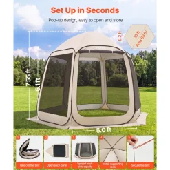 VEVOR Screen House Tent, 10 x 9.2 ft, 4-8 Person Pop Up Screen Tent, Portable Screened in Canopy with Carry Bag, Netting Sides, Ground Stakes, for Garden, Patio, Backyard, Outdoor Activities, Beige