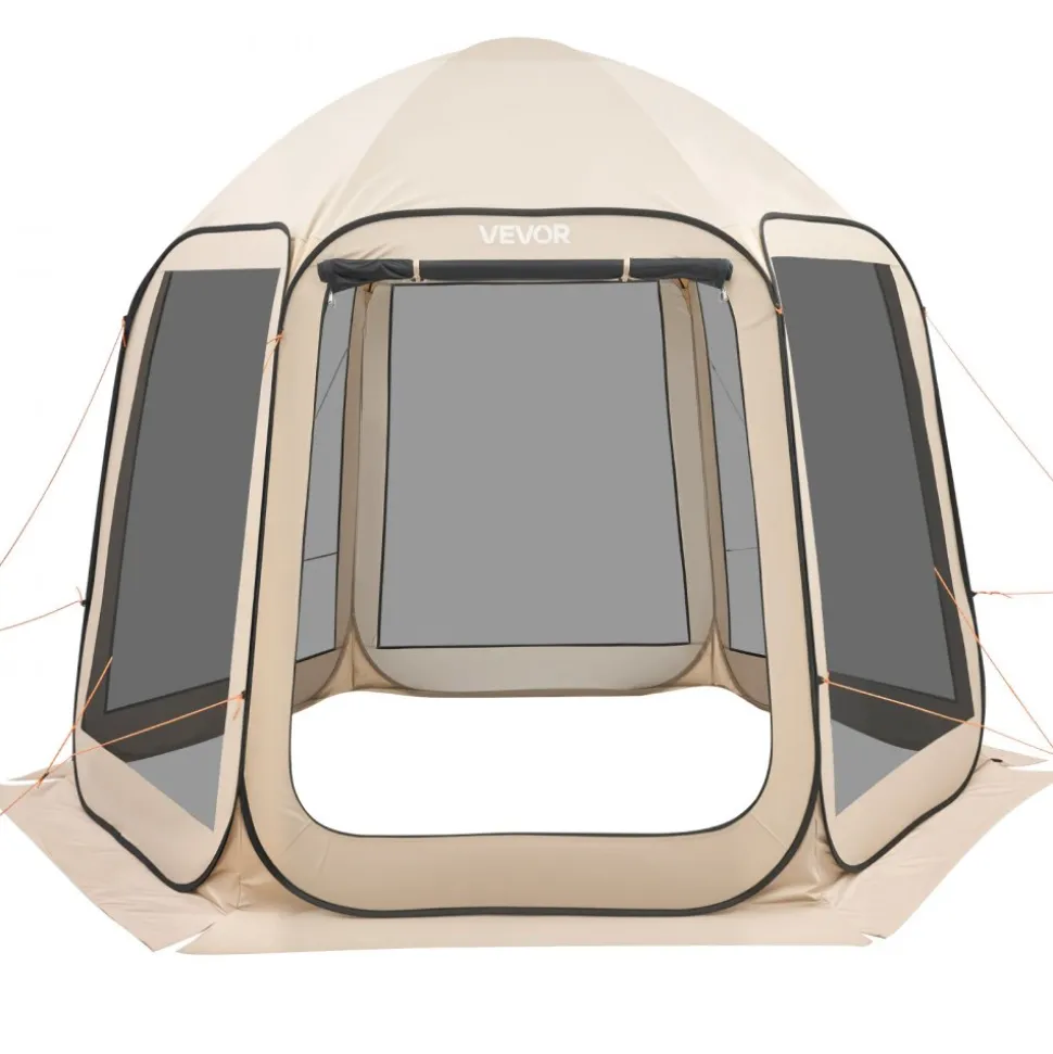 VEVOR Screen House Tent, 10 x 9.2 ft, 4-8 Person Pop Up Screen Tent, Portable Screened in Canopy with Carry Bag, Netting Sides, Ground Stakes, for Garden, Patio, Backyard, Outdoor Activities, Beige