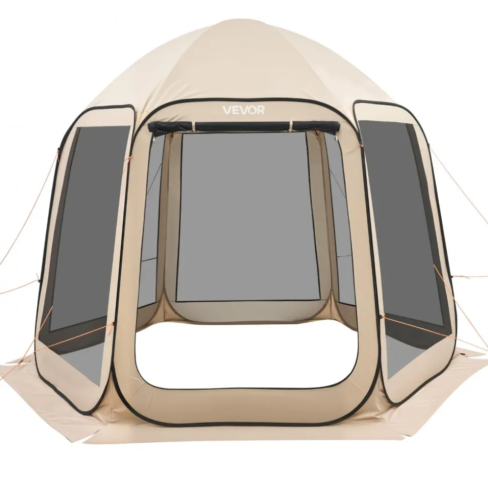 VEVOR Screen House Tent, 10 x 9.2 ft, 4-8 Person Pop Up Screen Tent, Portable Screened in Canopy with Carry Bag, Netting Sides, Ground Stakes, for Garden, Patio, Backyard, Outdoor Activities, Beige