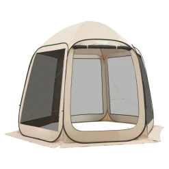 VEVOR Screen House Tent, 10 x 9.2 ft, 4-8 Person Pop Up Screen Tent, Portable Screened in Canopy with Carry Bag, Netting Sides, Ground Stakes, for Garden, Patio, Backyard, Outdoor Activities, Beige