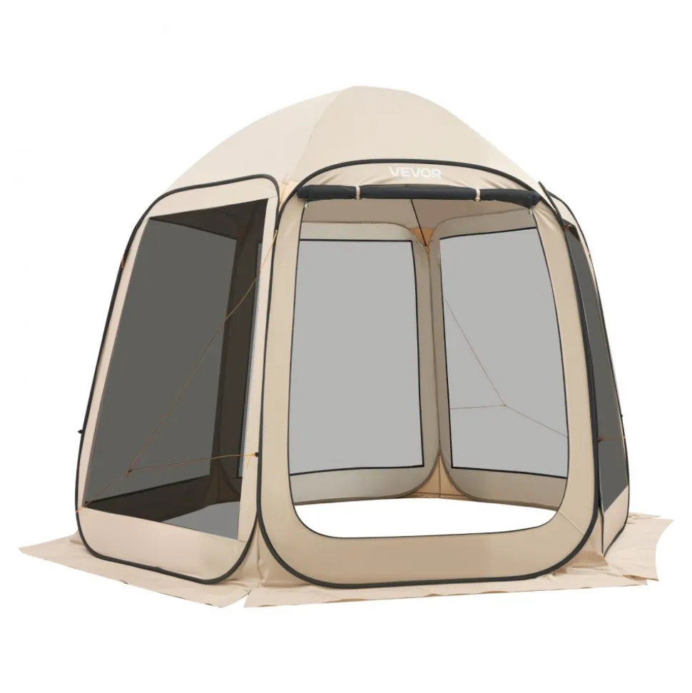 VEVOR Screen House Tent, 10 x 9.2 ft, 4-8 Person Pop Up Screen Tent, Portable Screened in Canopy with Carry Bag, Netting Sides, Ground Stakes, for Garden, Patio, Backyard, Outdoor Activities, Beige