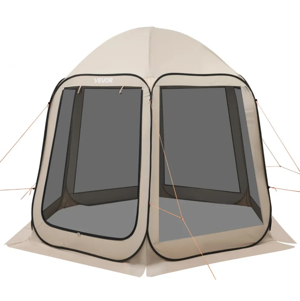 VEVOR Screen House Tent, 10 x 9.2 ft, 4-8 Person Pop Up Screen Tent, Portable Screened in Canopy with Carry Bag, Netting Sides, Ground Stakes, for Garden, Patio, Backyard, Outdoor Activities, Beige