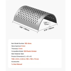 VEVOR Screen Mesh for Plastic Shredder, High-Quality Steel Durable Mesh, 0.315 in/8 mm High-Precision Aperture Screen, Compatible with Model 180 Plastic Grinder, Suitable for Small Particle Recycling