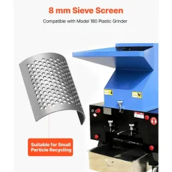 VEVOR Screen Mesh for Plastic Shredder, High-Quality Steel Durable Mesh, 0.315 in/8 mm High-Precision Aperture Screen, Compatible with Model 180 Plastic Grinder, Suitable for Small Particle Recycling