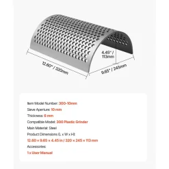 VEVOR Screen Mesh for Plastic Shredder, High-Quality Steel Durable Mesh, 0.39 in/10 mm High-Precision Aperture Screen, Compatible with Model 300 Plastic Grinder, Suitable for Medium Particle Recycling