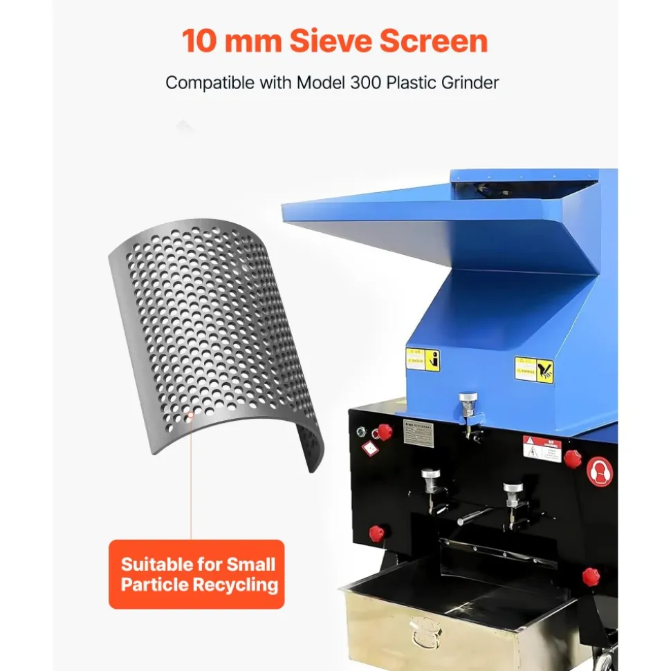 VEVOR Screen Mesh for Plastic Shredder, High-Quality Steel Durable Mesh, 0.39 in/10 mm High-Precision Aperture Screen, Compatible with Model 300 Plastic Grinder, Suitable for Medium Particle Recycling