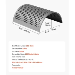 VEVOR Screen Mesh for Plastic Shredder, High-Quality Steel Durable Mesh, 0.236 in/6 mm High-Precision Aperture Screen, Compatible with Model 250 Plastic Grinder, Suitable for Micro Particle Recycling