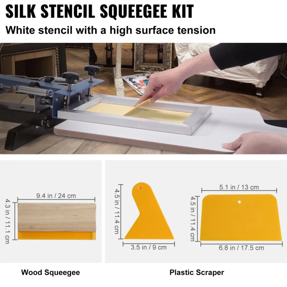 VEVOR Screen Printing Kit, 3 PCS Aluminum Silk Screen Printing Frames, 5 Glitters and Screen Printing Squeegees and Transparency Films, 6x10/8x12/10x14inch 110 Count Mesh, for DIY T-shirts Printing