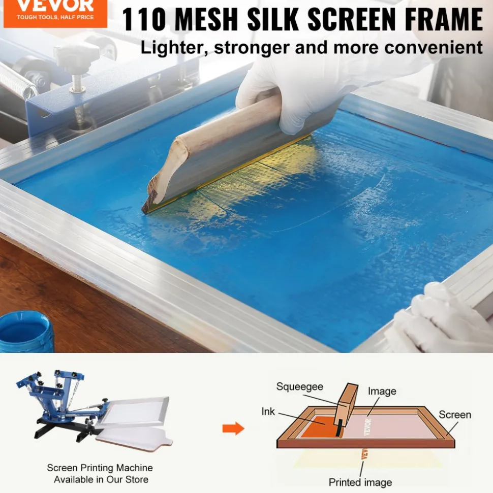 VEVOR Screen Printing Kit, 3 PCS Aluminum Silk Screen Printing Frames, 5 Glitters and Screen Printing Squeegees and Transparency Films, 6x10/8x12/10x14inch 110 Count Mesh, for DIY T-shirts Printing