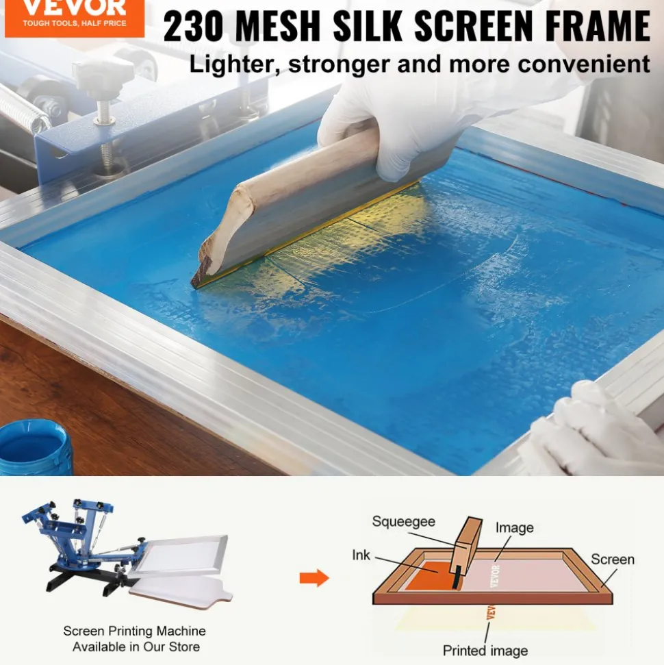 VEVOR Screen Printing Kit, 2 Pieces Aluminum Silk Screen Printing Frames, 20x24inch Silk Screen Printing Frame with 230 Count Mesh, High Tension Nylon Mesh and Sealing Tape for T-shirts DIY Printing