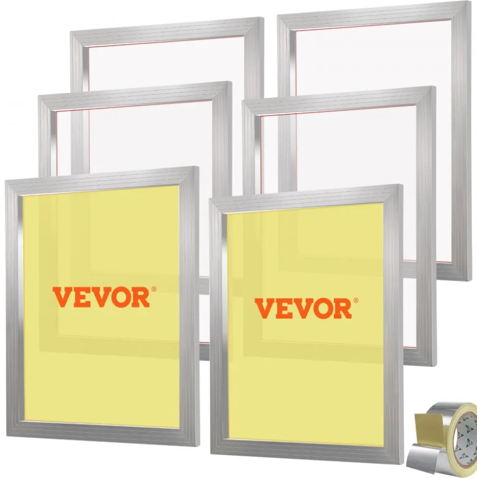 VEVOR Screen Printing Kit, 6 Pieces Aluminum Silk Screen Printing Frames, 20x24inch Silk Screen Printing Frame with 110 Count Mesh, High Tension Nylon Mesh and Sealing Tape for T-shirts DIY Printing