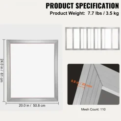 VEVOR Screen Printing Kit, 6 Pieces Aluminum Silk Screen Printing Frames, 20x24inch Silk Screen Printing Frame with 110 Count Mesh, High Tension Nylon Mesh and Sealing Tape for T-shirts DIY Printing