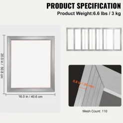 VEVOR Screen Printing Kit, 6 Pieces Aluminum Silk Screen Printing Frames, 16x20inch Silk Screen Printing Frame with 110 Count Mesh, High Tension Nylon Mesh and Sealing Tape for T-shirts DIY Printing
