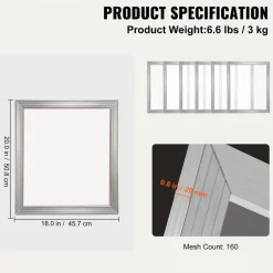VEVOR Screen Printing Kit, 6 Pieces Aluminum Silk Screen Printing Frames, 18x20inch Silk Screen Printing Frame with 160 Count Mesh, High Tension Nylon Mesh and Sealing Tape for T-shirts DIY Printing