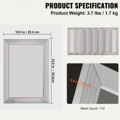 VEVOR Screen Printing Kit, 6 Pieces Aluminum Silk Screen Printing Frames, 10x14inch Silk Screen Printing Frame with 110 Count Mesh, High Tension Nylon Mesh and Sealing Tape for T-shirts DIY Printing