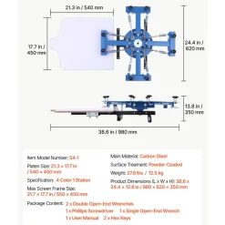 VEVOR Screen Printing Machine 4 Color 1 Station Silk Screen Printing Press, 21.3 x 17.7 in, 360° Rotatable, Accurate Positioning, Powder-Coated Carbon Steel, for T-shirt DIY, Home and Commercial