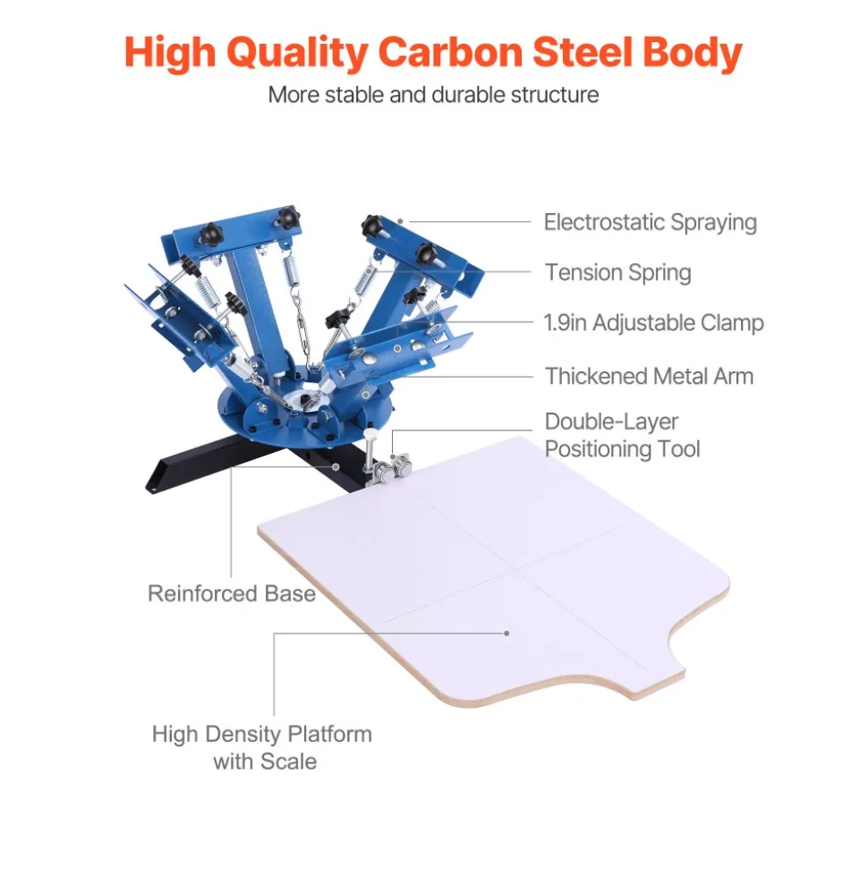 VEVOR Screen Printing Machine 4 Color 1 Station Silk Screen Printing Press, 21.3 x 17.7 in, 360° Rotatable, Accurate Positioning, Powder-Coated Carbon Steel, for T-shirt DIY, Home and Commercial