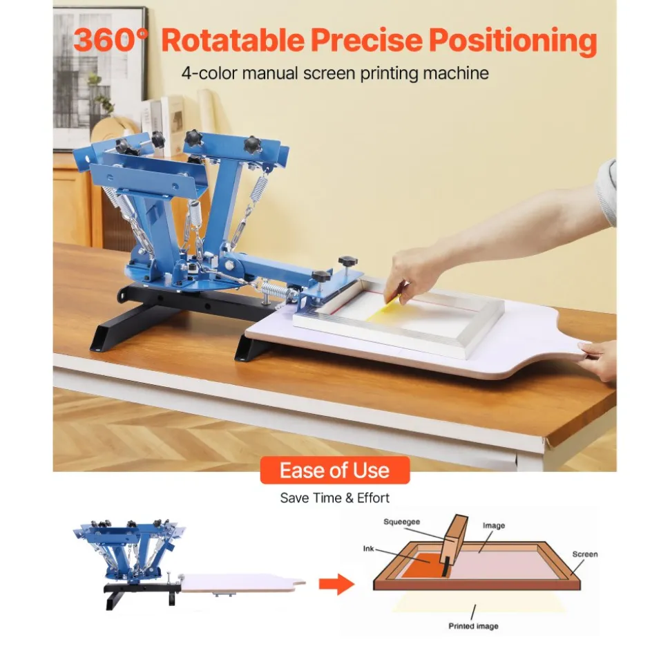 VEVOR Screen Printing Machine 4 Color 1 Station Silk Screen Printing Press, 21.3 x 17.7 in, 360° Rotatable, Accurate Positioning, Powder-Coated Carbon Steel, for T-shirt DIY, Home and Commercial