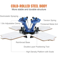 VEVOR Screen Printing Machine, 4 Color 4 Station 360° Rotable Silk Screen Printing Press, 21.2x17.7in Screen Printing Press, Double-layer Positioning Pallet for T-shirt DIY Printing