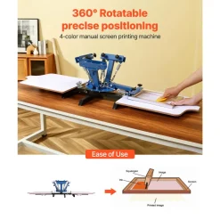 VEVOR Screen Printing Machine 4 Color 2 Station Silk Screen Printing Press, 21.3 x 17.7 in, 360° Rotatable, Accurate Positioning, Powder-Coated Carbon Steel, for T-shirt DIY, Home and Commercial