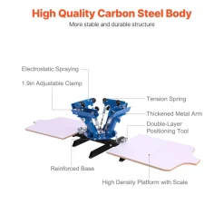 VEVOR Screen Printing Machine 4 Color 2 Station Silk Screen Printing Press, 21.3 x 17.7 in, 360° Rotatable, Accurate Positioning, Powder-Coated Carbon Steel, for T-shirt DIY, Home and Commercial