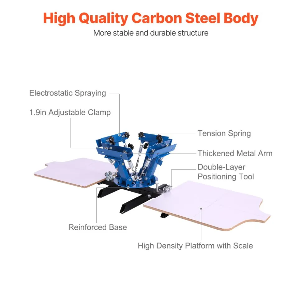 VEVOR Screen Printing Machine 4 Color 2 Station Silk Screen Printing Press, 21.3 x 17.7 in, 360° Rotatable, Accurate Positioning, Powder-Coated Carbon Steel, for T-shirt DIY, Home and Commercial